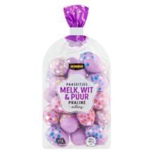 Jumbo Paaseitjes Melk, Wit en Pure Chocolade met Praline Vulling (200 gr.)